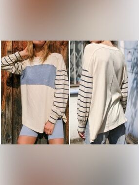 NWOT Free People We the Free Awesome Tee - ivory combo - XS